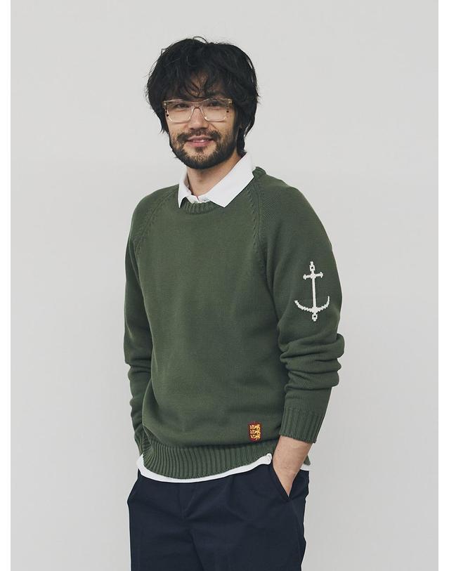 건지울른스 건지울른스 코튼 나그랑 크루넥 스웨터 - 헌터 그린 착용컷