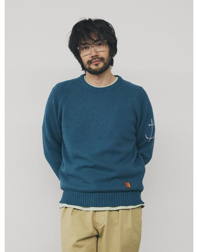 건지울른스 건지울른스 코튼 나그랑 크루넥 스웨터 - 틸 블루 착용컷