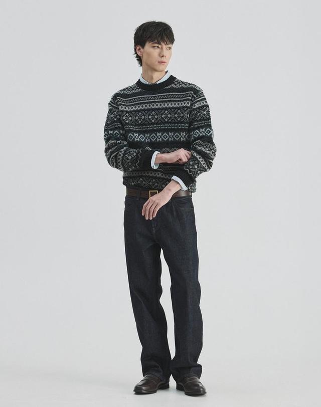 건지울른스 건지울른스 포트도일 페어아일 크루넥 스웨터 - 블랙 착용컷