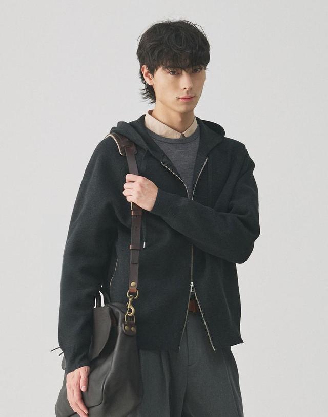 건지울른스 건지울른스 더블 스트럭쳐 후드 니트 집업 컬렉션 착용컷
