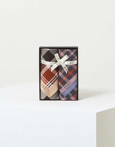 [DAKS GIFT]베이지 레드 체크 면 손수건2종세트