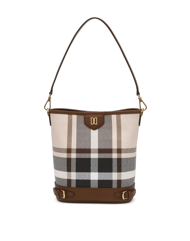 닥스 액세서리 [TARTAN] 타탄 체크 라이트 브라운 가죽 버킷형 숄더백 착용컷