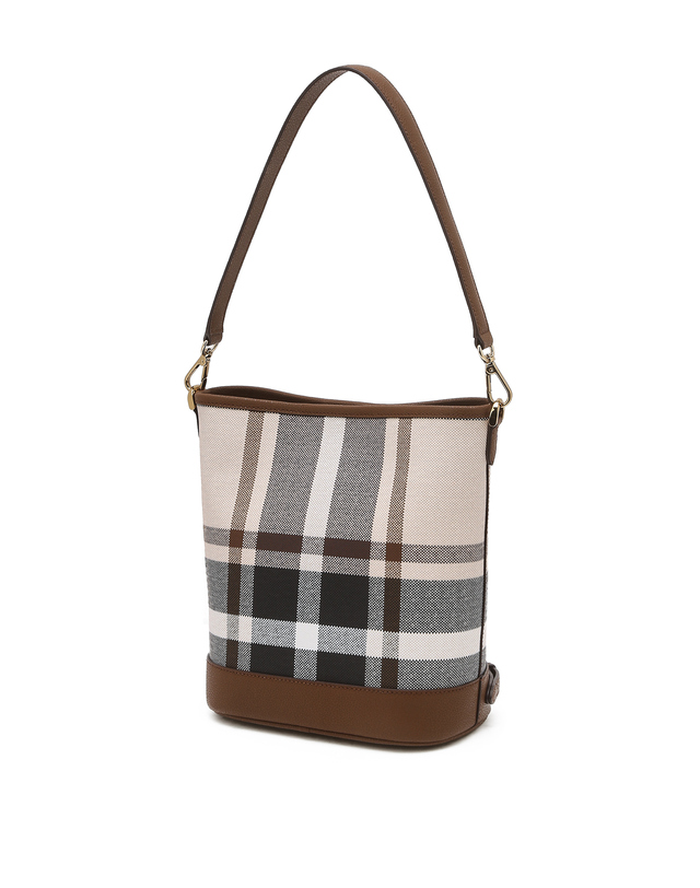 닥스 액세서리 [TARTAN] 타탄 체크 라이트 브라운 가죽 버킷형 숄더백 착용컷