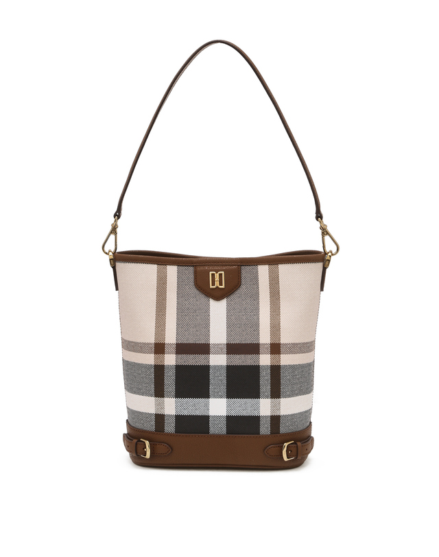 닥스 액세서리 [TARTAN] 타탄 체크 라이트 브라운 가죽 버킷형 숄더백 착용컷