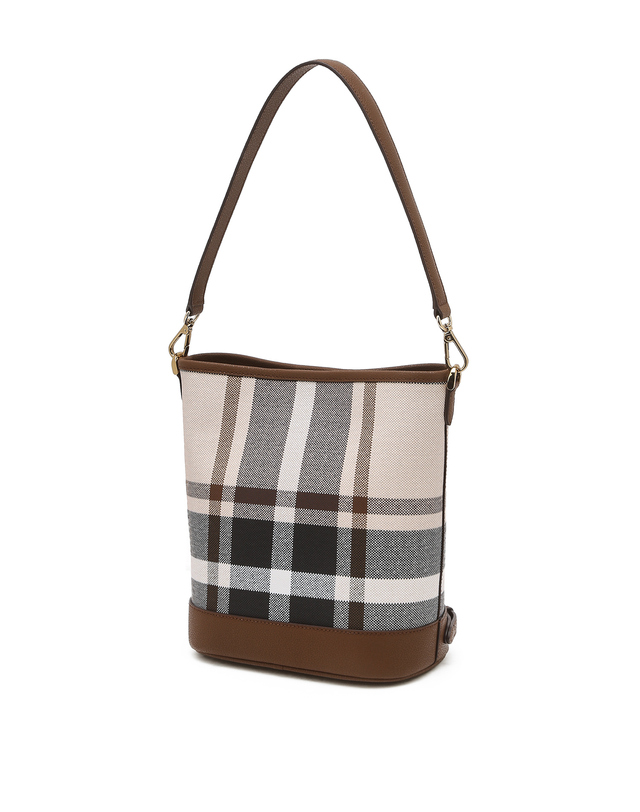 닥스 액세서리 [TARTAN] 타탄 체크 라이트 브라운 가죽 버킷형 숄더백 착용컷