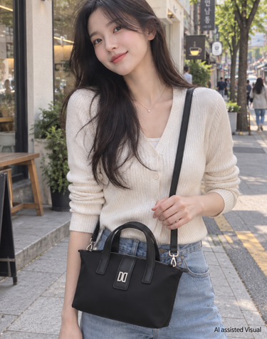 [나일론BEST][DAKS NYLON] 블랙 DD로고 나일론 원단 미니 토트 겸 크로스