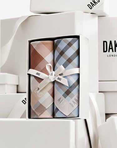 [DAKS GIFT]핑크 블루 체크 면 손수건 2종세트