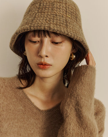 [온라인단독][신상] 글리터 체크 브라운 클로슈햇