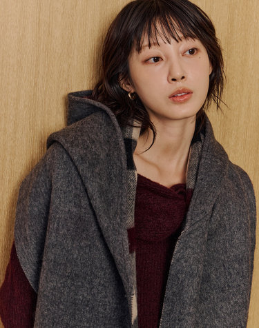 [캐시혼방] 그레이 멜란지 울캐시미어혼방 후드 머플러