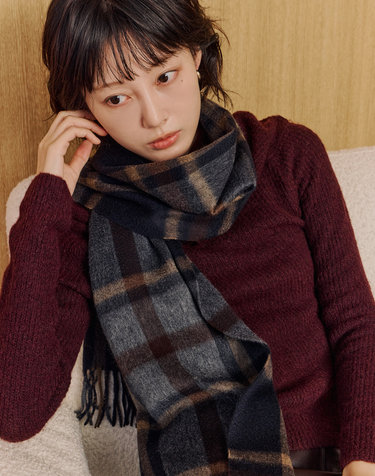 [DAKS MUFFLER][캐시미어100][목도리] 남녀공용 딥네이비 타탄체크 캐시미어100% 머플러