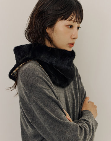 블랙 단색 밍크 머플러