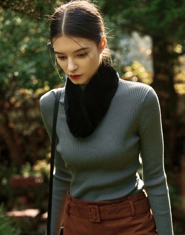 [DAKS MUFFLER][DAKS FUR]여성 블랙 렉스퍼 머플러