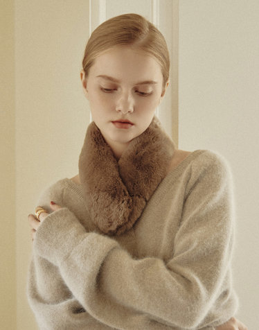 [DAKS MUFFLER][DAKS FUR] 여성 브라운 렉스퍼 머플러