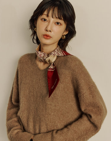 버건디 DD로고 실크 쁘띠 스카프
