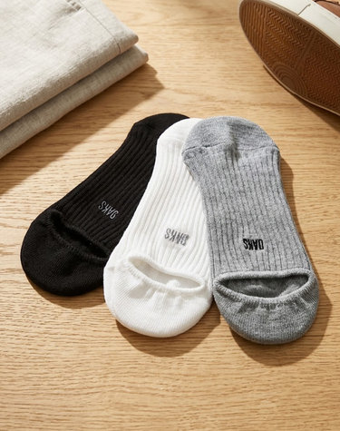 [남성 페이크삭스] 블랙 로고자수 면혼방 덧신양말3종세트