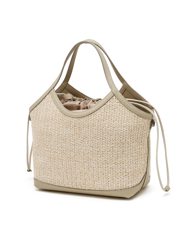 닥스 액세서리 [SUMMER RAFFIA] 소가죽 배색 라이트 베이지 라피아 토트 M 밝은 베이지 상세