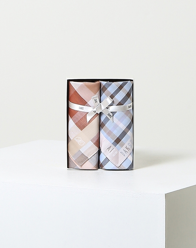 닥스 액세서리 [DAKS GIFT]핑크 블루 체크 면 손수건 2종세트 MULTI COLOR 상세