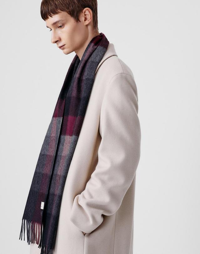 닥스 액세서리 [DAKS MUFFLER][캐시미어100][BASIC] 남녀공용 버건디 체크 캐시미어100% 머플러 와인 착용컷