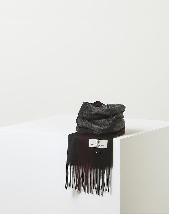 닥스 액세서리 [DAKS MUFFLER][캐시미어100][BASIC] 남녀공용 버건디 체크 캐시미어100% 머플러 와인 착용컷