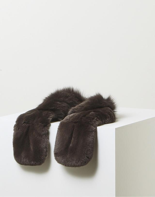 닥스 액세서리 [DAKS MUFFLER][DAKS FUR]여성 다크 그레이 와이드 폭스퍼 머플러 진한 그레이 상세