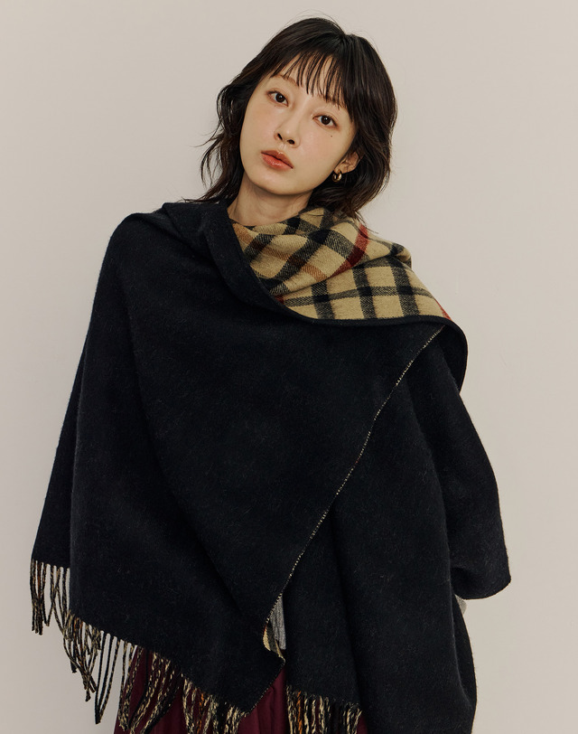 닥스 액세서리 [숄가디건][선물BEST]블랙 단색 울캐시미어혼방 숄 상세