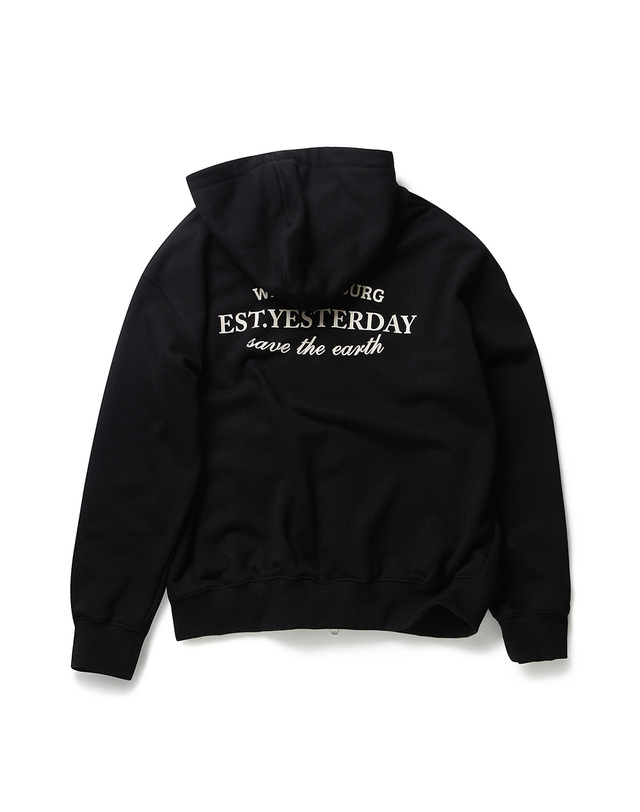 윌리엄스버그 뉴욕시티 Save the earth Heavy Hood Full zip-up_Black 블랙 착용컷