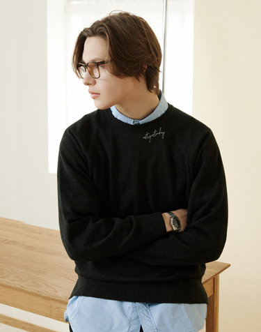[Essential] Wool Blended Unblance Round Knit_Charcoal