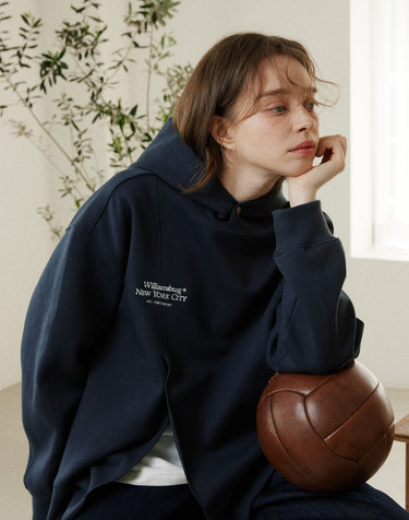 [Essential] Classic Logo Cutting Hoodie_Navy