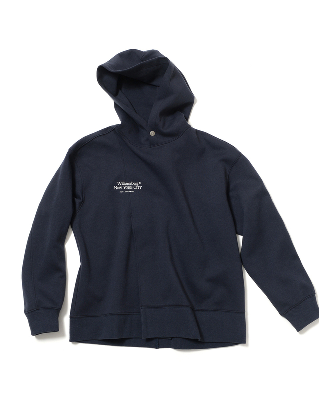 윌리엄스버그 뉴욕시티 [Essential] Classic Logo Cutting Hoodie_Navy 네이비 착용컷