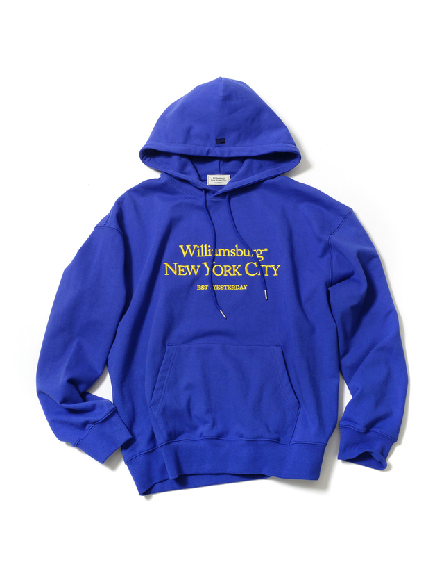 윌리엄스버그 뉴욕시티 Classic Logo Needlework Hoodie_Blue 블루 착용컷