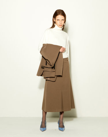 Front pleated midi skirt Kaki