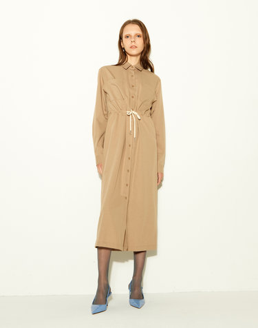 Light wool-blend shirt dress Camel