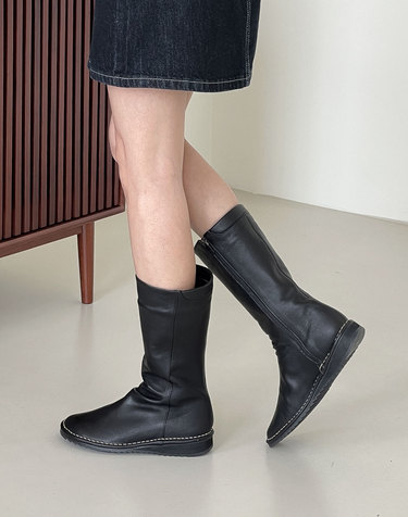 [VETIANO 베티아노] 모노블 셔링 스티치 미들부츠 /  monoble shirring stitch middle boots