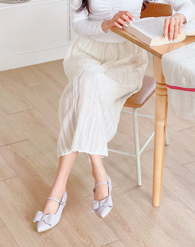 오알 [O.R 오알] 포프리 리본 메리제인 플랫 3color / Poppy Ribbon MaryJane Flats 3color 아이보리 착용컷