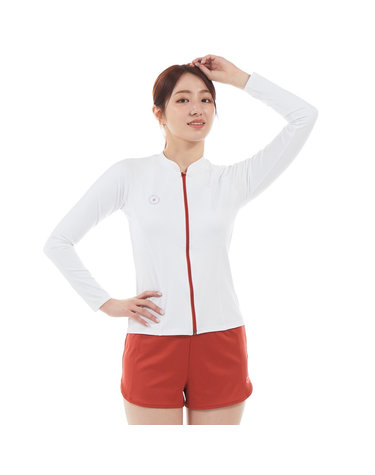 [아레나수영복] 플레인 레저 집업 래쉬가드 세트 A4BL1PS72WHT