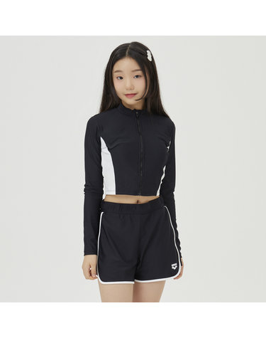 [아레나수영복] 인스파이어 아동 레저 집업 래쉬가드 세트 A4BG1GS81BLK