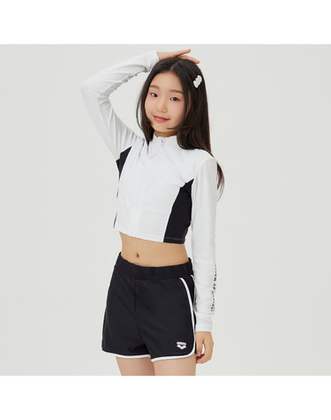 [아레나수영복] 인스파이어 아동 레저 집업 래쉬가드 세트 A4BG1GS81WHT