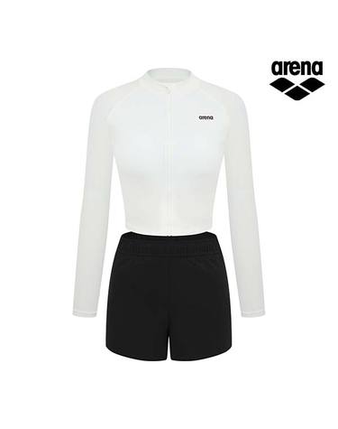 [아레나수영복] 이니셜 레저 크롭 집업 래쉬가드 세트 A4BL1PS03WHT