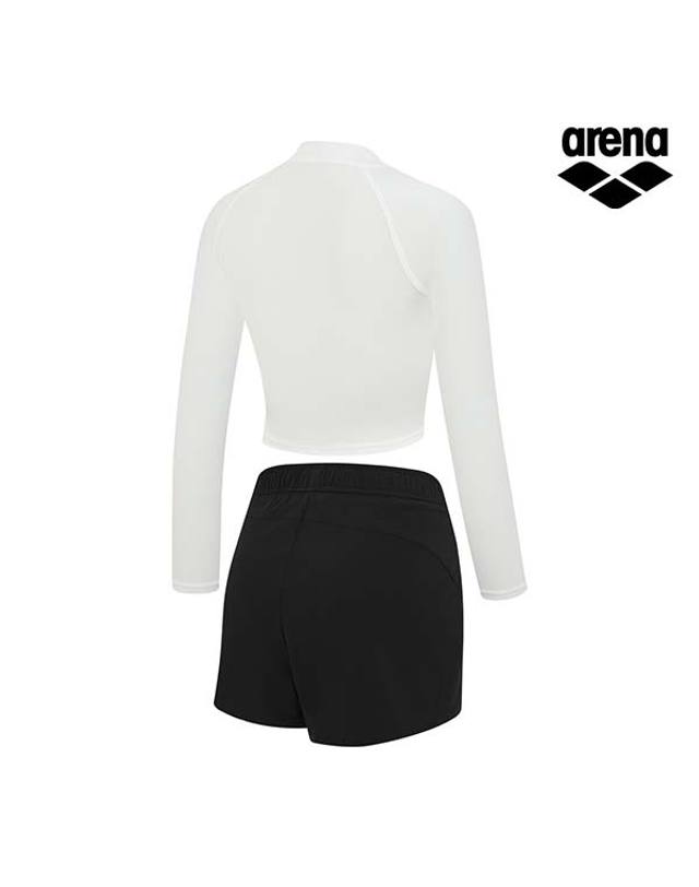 아레나 [아레나수영복] 이니셜 레저 크롭 집업 래쉬가드 세트 A4BL1PS03WHT 착용컷