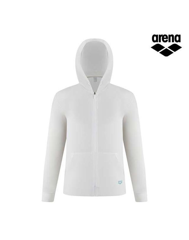 아레나 그래픽데이 남성 루즈핏 후드 커버업 A6BM1RR27WHT 착용컷
