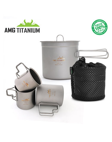 AMG티타늄 코펠(1L/케이스포함) 싱글컵(220ml/320ml/450ml) SET 케이스포함 캠핑 백패킹 AMG TITANIUM