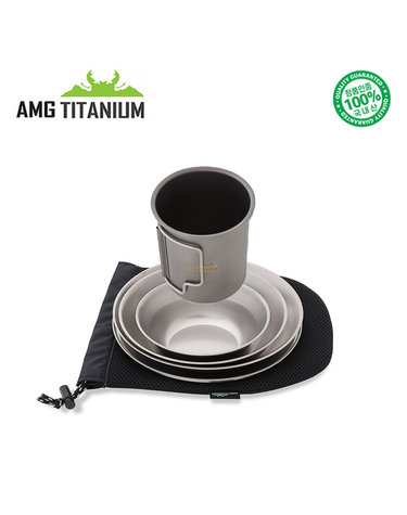 AMG티타늄 신형 접시세트(4ps/케이스포함) 싱글컵450ml(케이스포함) SET 캠핑 백패킹 AMG TITANIUM