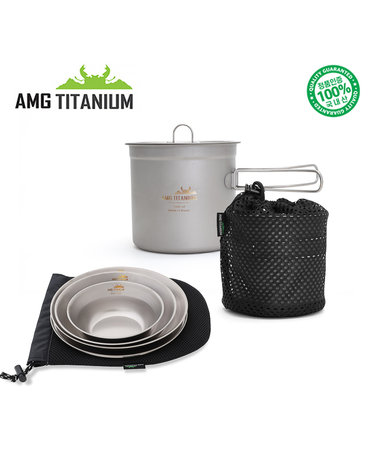 AMG티타늄 코펠(1L/케이스포함) 접시세트(4ps/케이스포함) SET  캠핑 백패킹 AMG TITANIUM