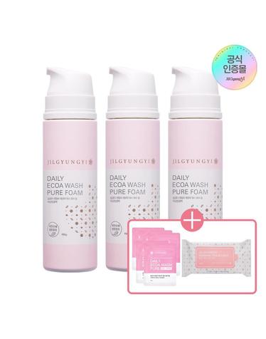 [질경이] 여성청결제 에코아 워시 퓨어폼 150g x3개+페미닌 티슈 x2개+중형4P x2개