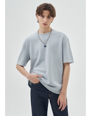 헤비웨이트 특양면 세미 오버핏 반팔티셔츠_그레이쉬스카이