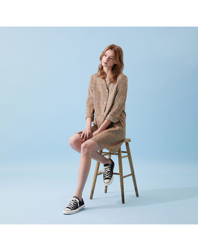 보연 린넨 롱자켓 미니원피스 체크 021A 착용컷