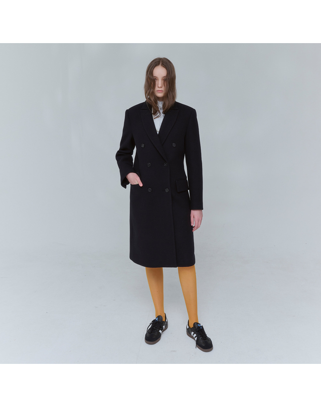 보연 롱 미들 WOOL 코트 네이비 0130 착용컷