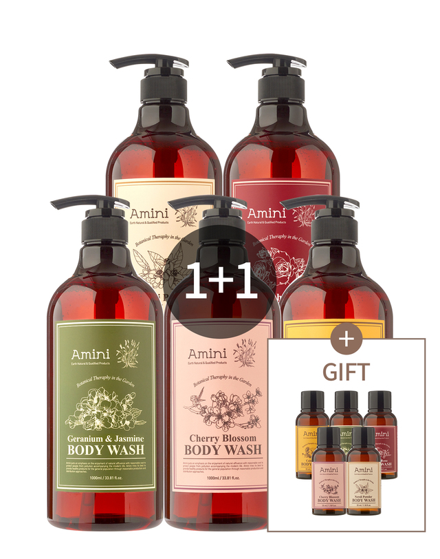 아미니 [1+1] 대용량 향좋은 바디워시 플라워테라피 5종 1000ml×2 (선택) 착용컷