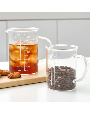1+1 프리미엄 비커 내열 유리 계량컵 350ml / 홈카페 유리잔 컵 저그