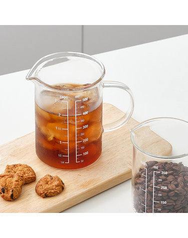 1+1 프리미엄 비커 내열 유리 계량컵 500ml / 홈카페 유리잔 컵 저그